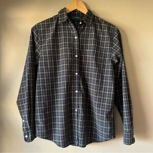 Lauren Ralph Lauren Green and Blue Plaid Cotton Button Up Shirt